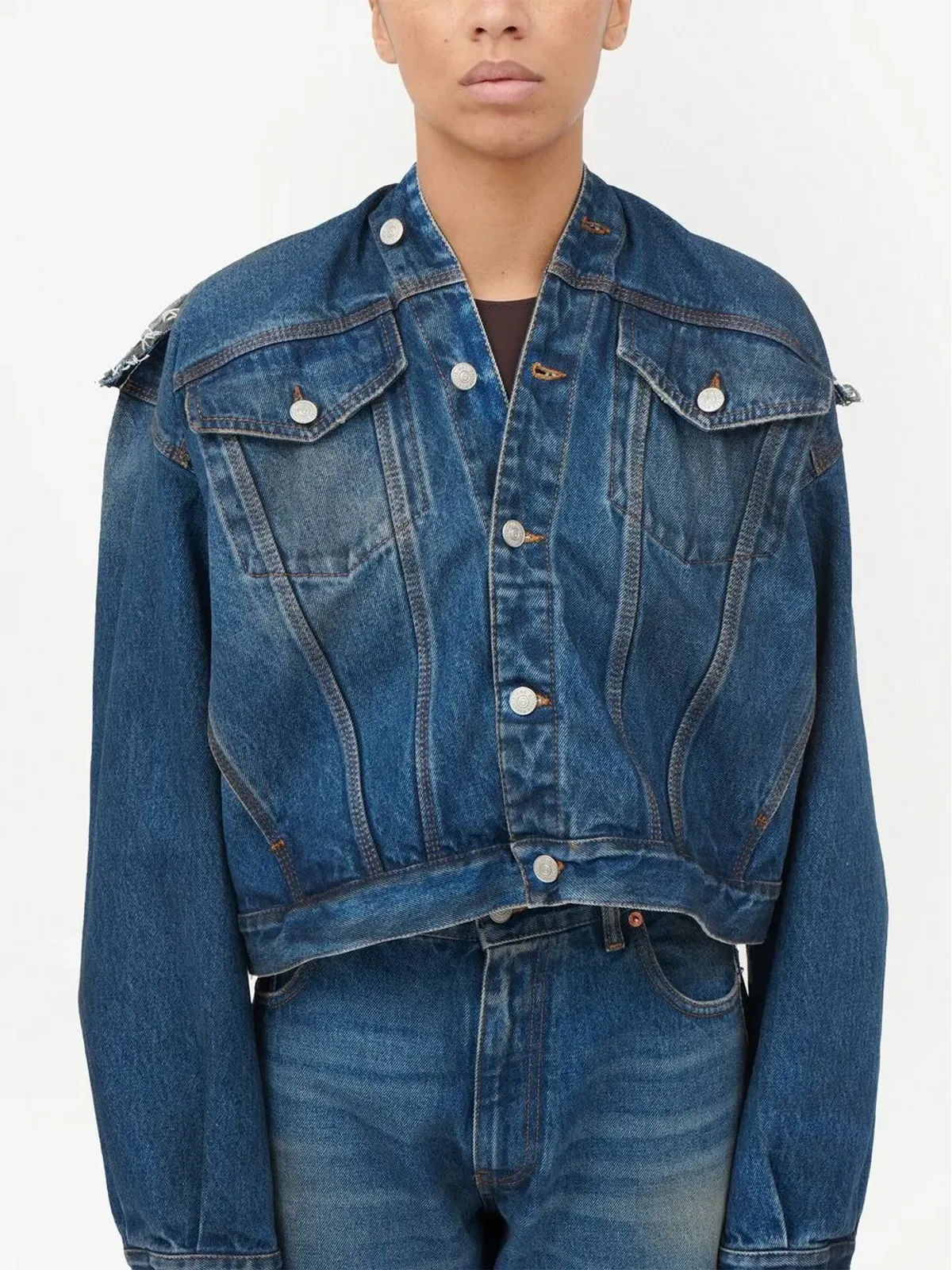 MM6 Maison Margiela ノーカラーデニムジャケット - 画像5
