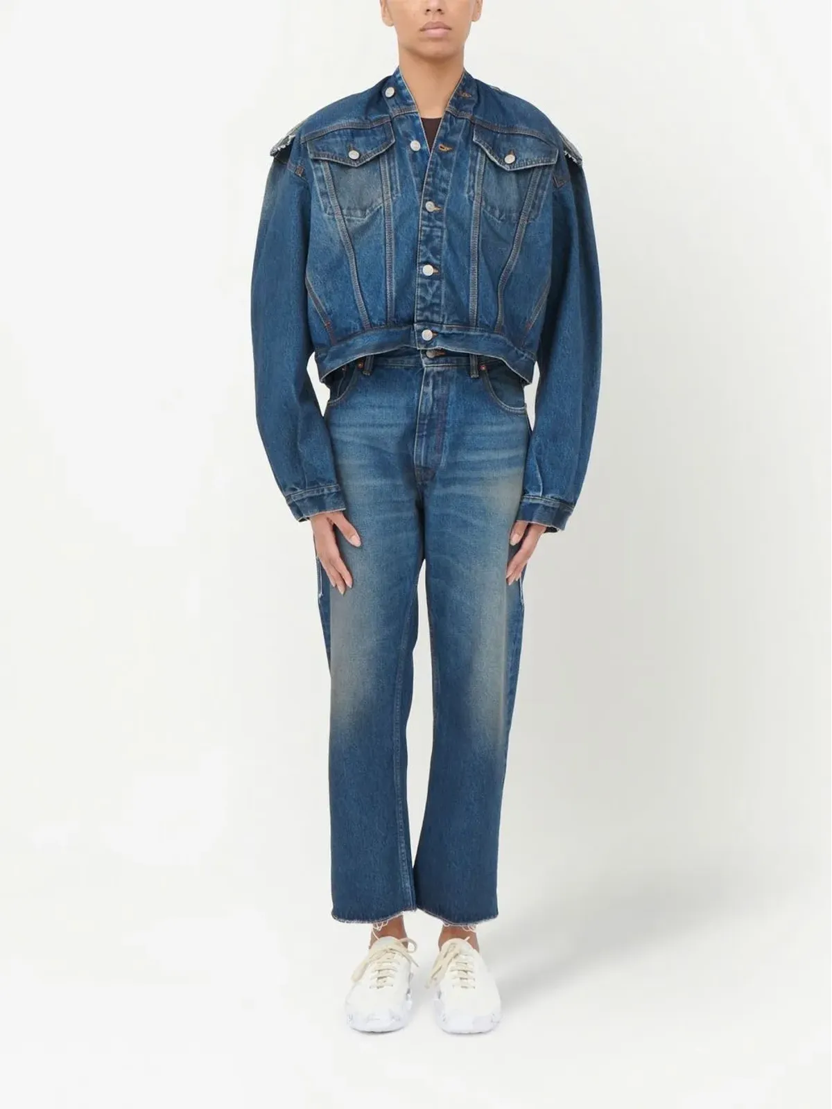 MM6 Maison Margiela ノーカラーデニムジャケット - 画像2
