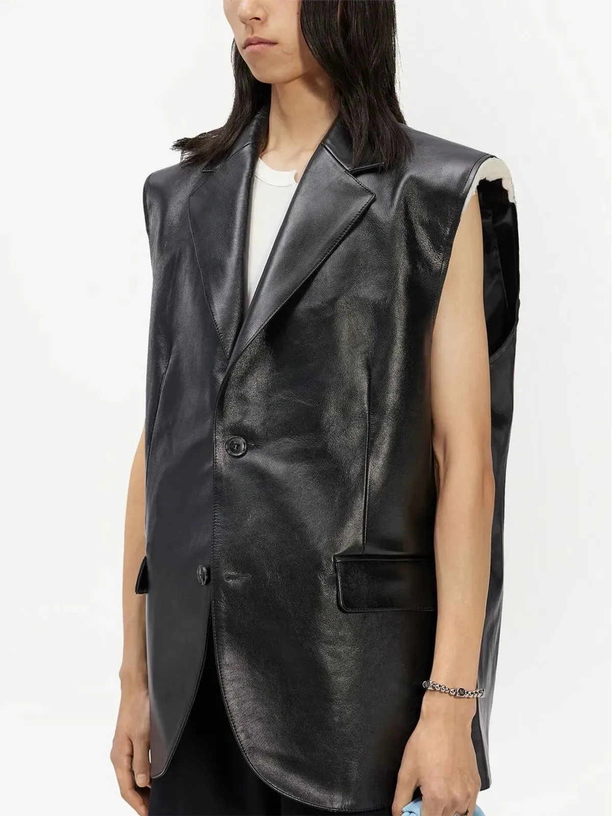MM6 Maison Margiela ノースリーブ レザー ジレ - 画像5