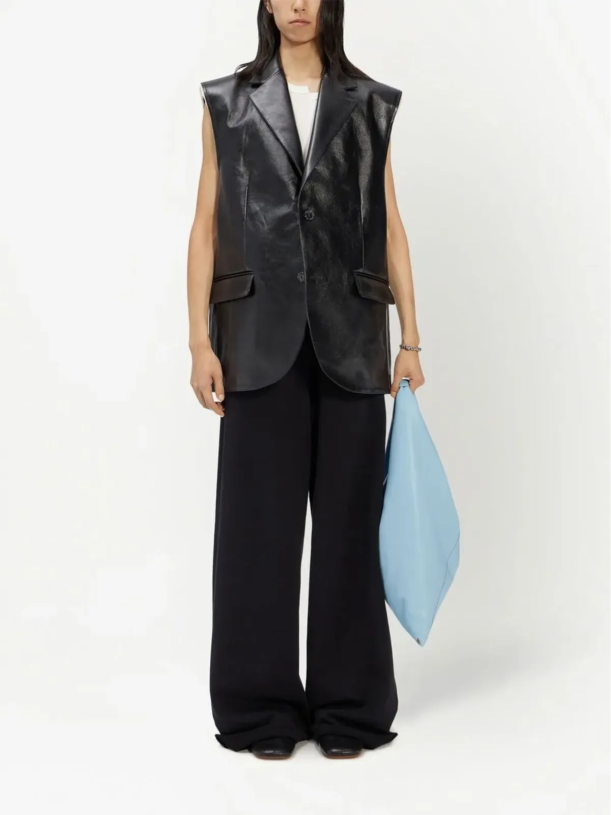 MM6 Maison Margiela ノースリーブ レザー ジレ - 画像2