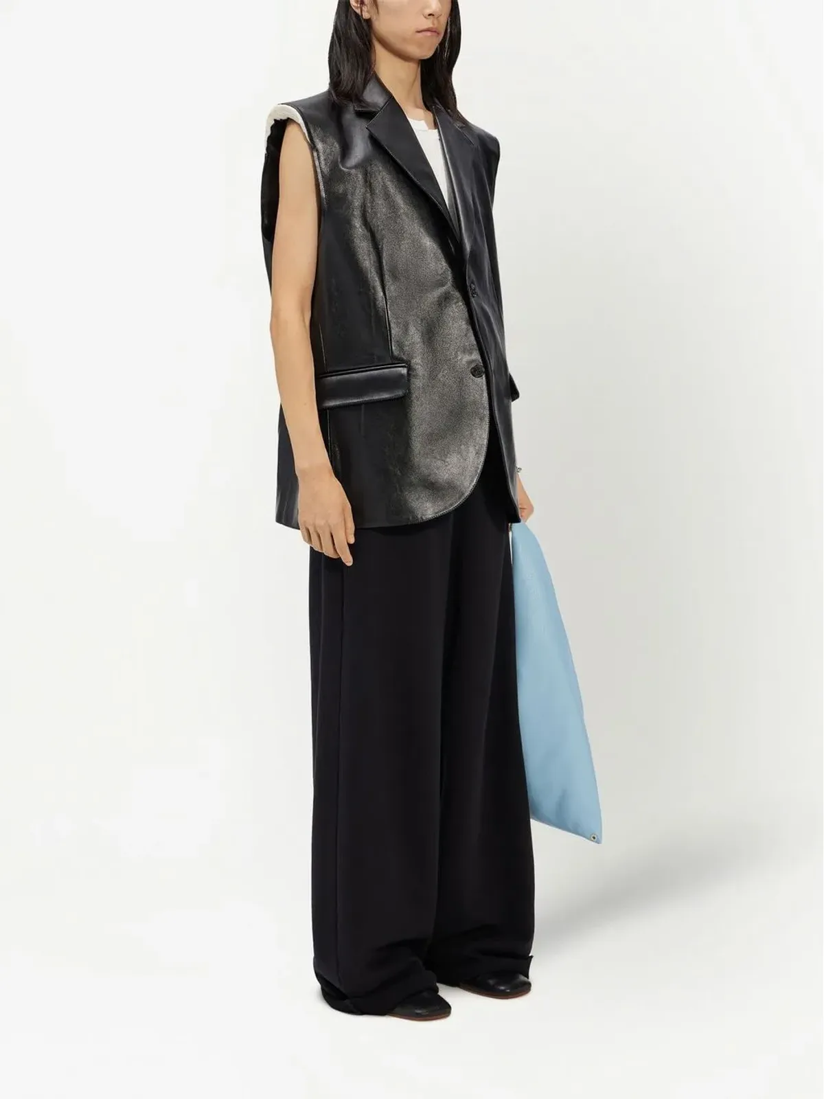 MM6 Maison Margiela ノースリーブ レザー ジレ - 画像3