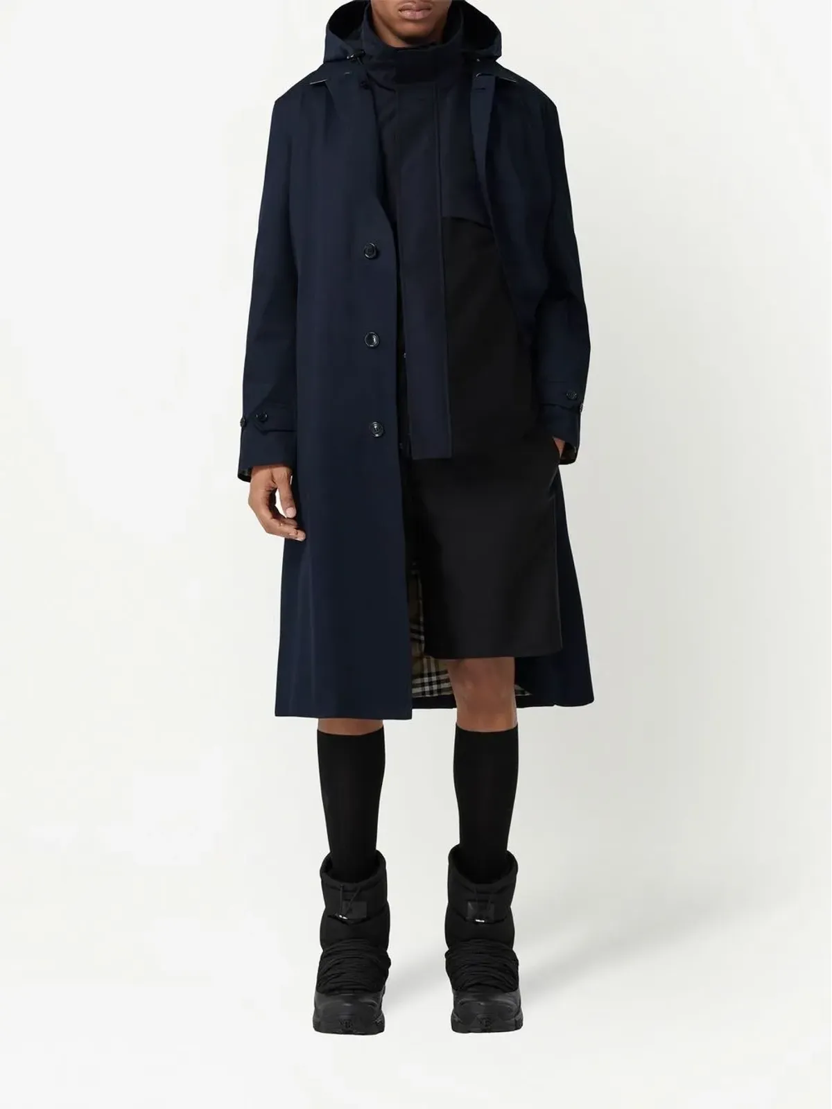 Burberry シングルブレスト フード付きコート - 画像2