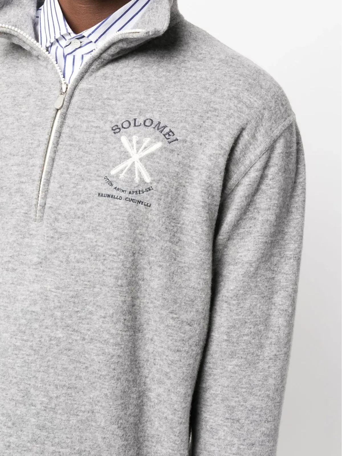 Brunello Cucinelli 刺繍入りロールネック スウェットシャツ（グレー） - 画像5