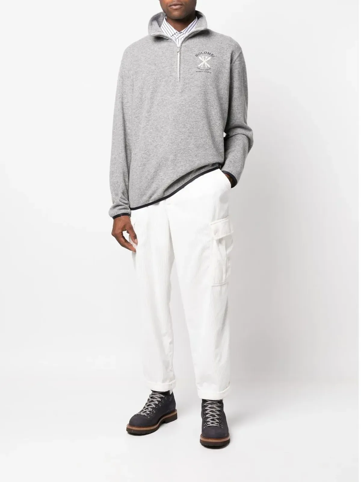 Brunello Cucinelli 刺繍入りロールネック スウェットシャツ（グレー） - 画像2