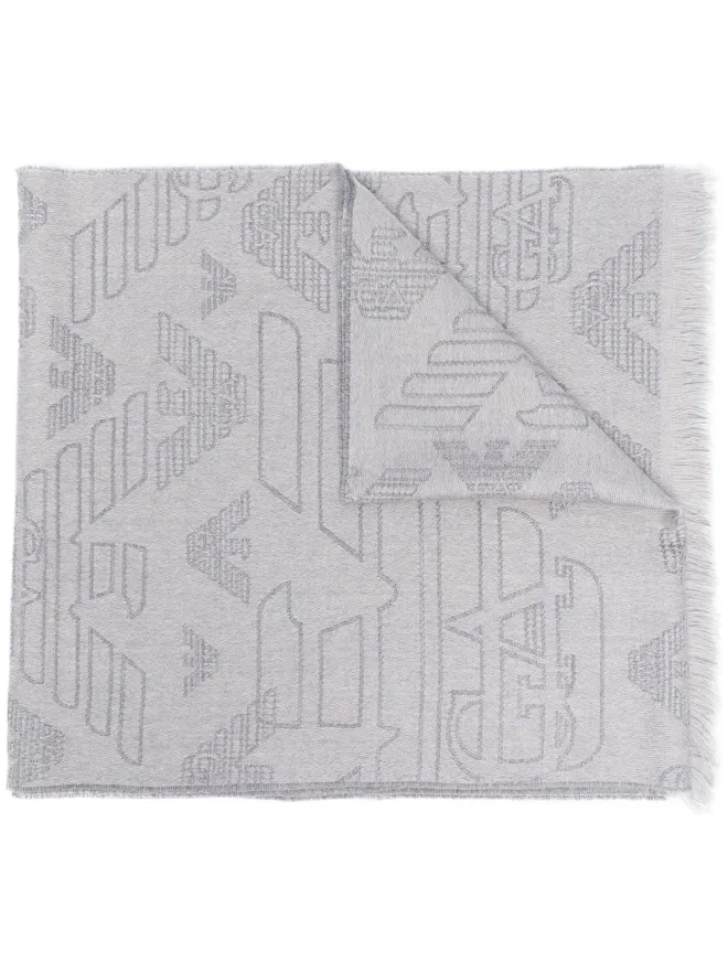 Emporio Armani Emporio Armani 刺繍入りフリンジ付きウールスカーフの商品画像