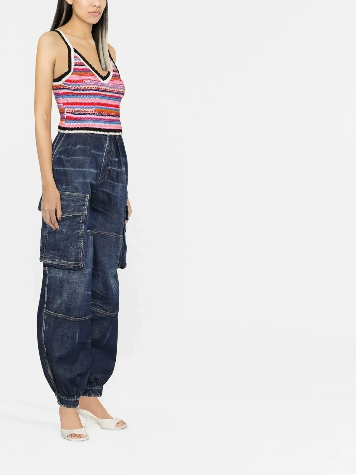 DSQUARED2 ピンクのストライプ クロシェ編みベスト - 画像3