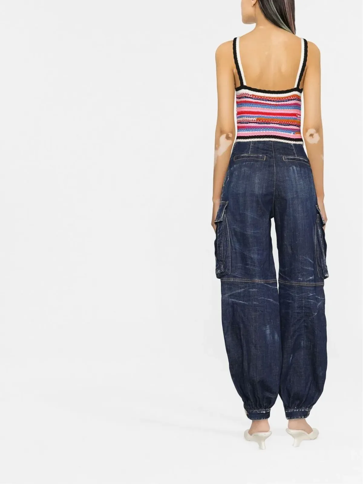 DSQUARED2 ピンクのストライプ クロシェ編みベスト - 画像4