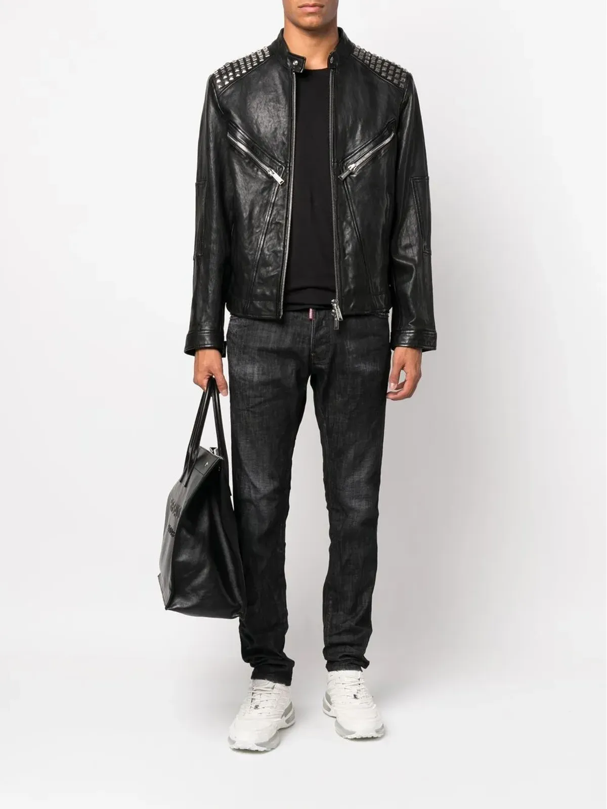 DSQUARED2 スタッド付きレザーバイカージャケット - 画像2