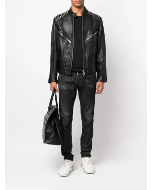 DSQUARED2 スタッド付きレザーバイカージャケット - サムネイル2