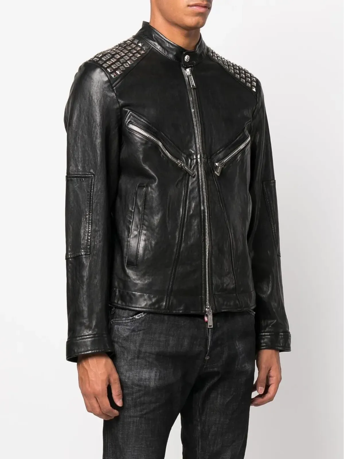 DSQUARED2 スタッド付きレザーバイカージャケット - 画像3
