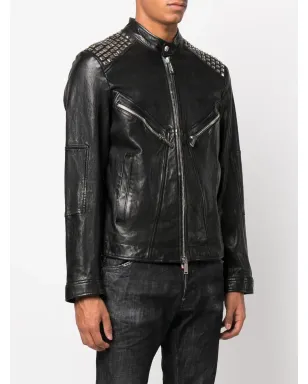 DSQUARED2 スタッド付きレザーバイカージャケット - サムネイル3