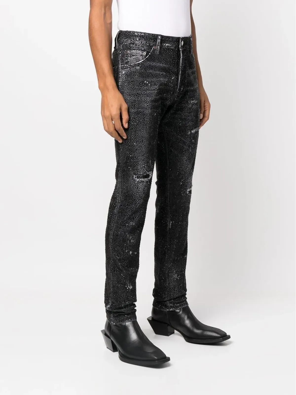 DSQUARED2 クリスタルエンブリッシュド・ストレートレッグジーンズ ブラック - 画像3