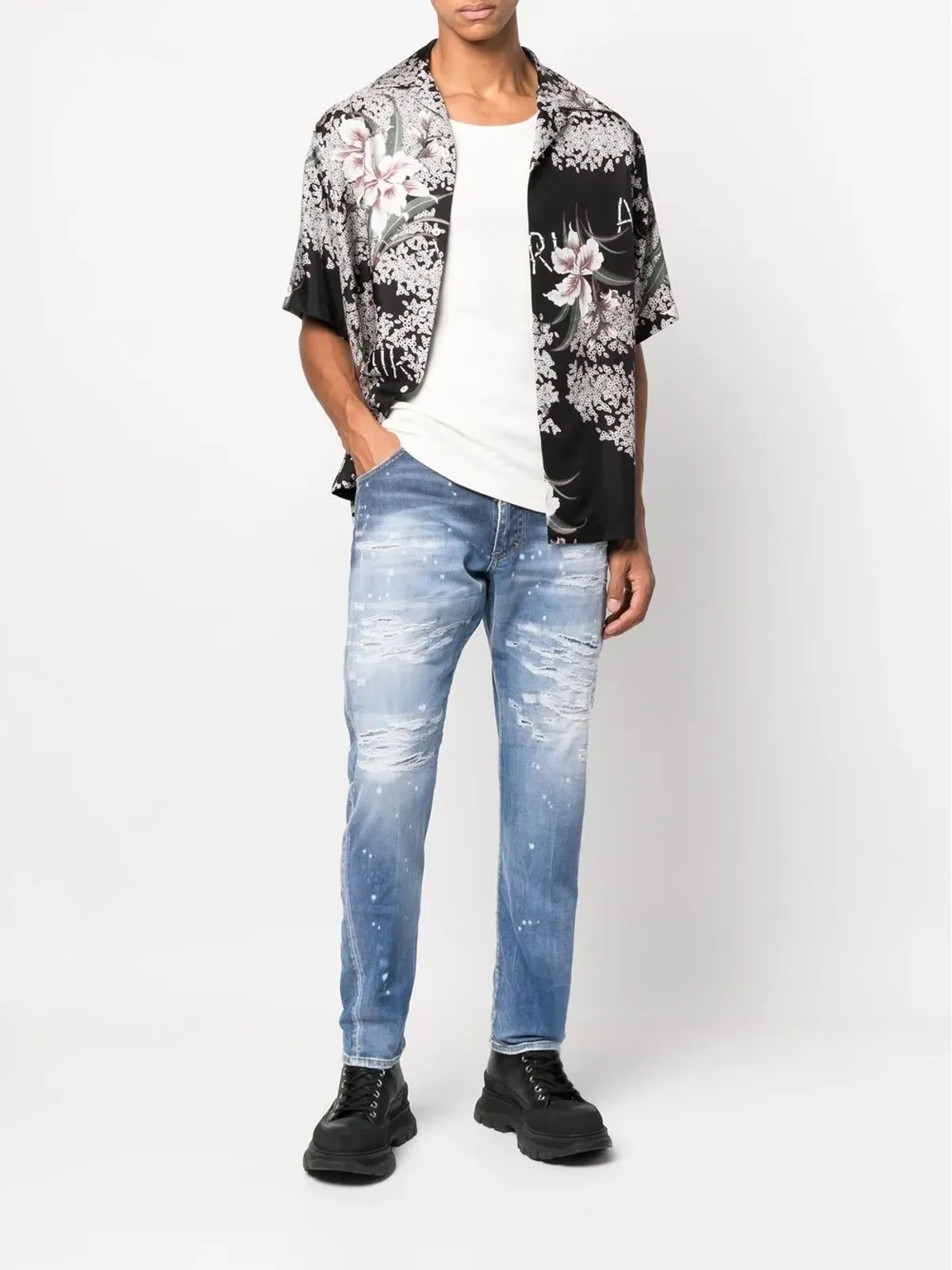 DSQUARED2 デニムジーンズ（ディストレス加工、スリムカット、ブルー） - 画像2