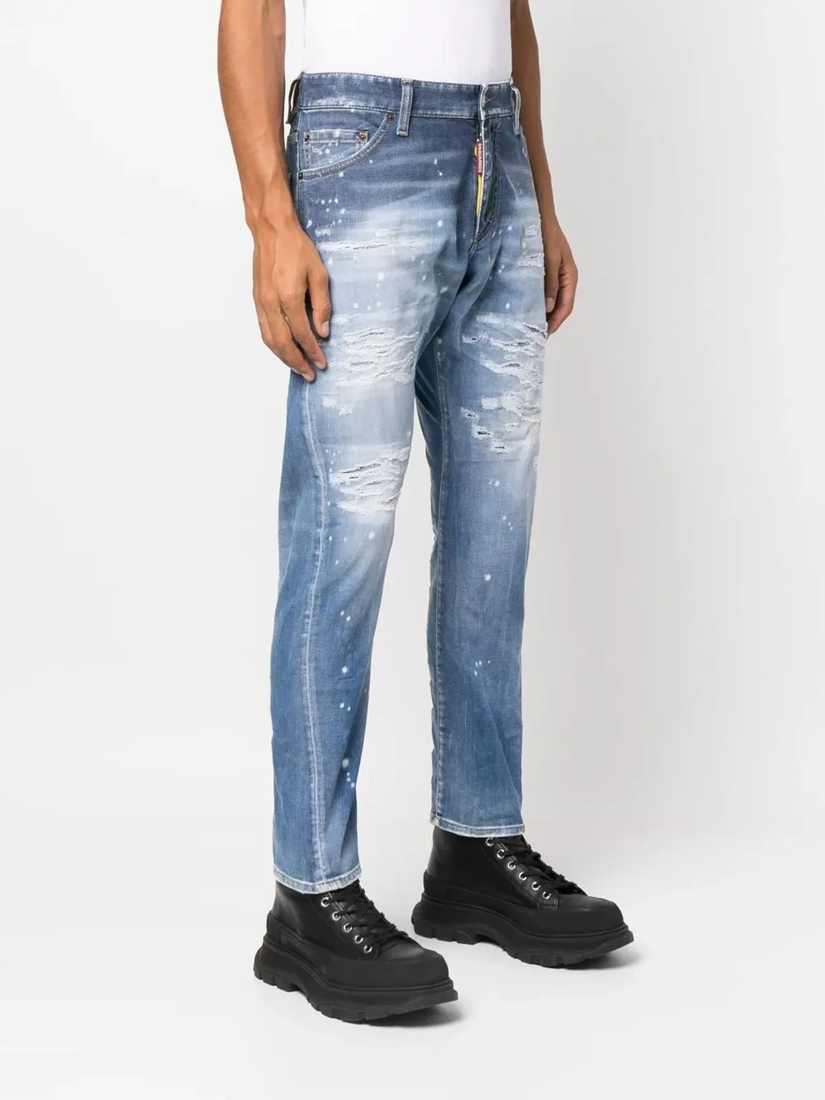 DSQUARED2 デニムジーンズ（ディストレス加工、スリムカット、ブルー） - 画像3