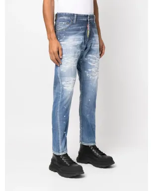 DSQUARED2 デニムジーンズ（ディストレス加工、スリムカット、ブルー） - サムネイル3