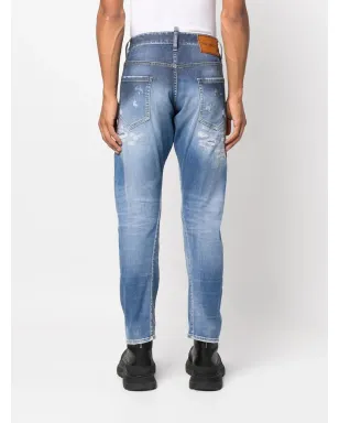 DSQUARED2 デニムジーンズ（ディストレス加工、スリムカット、ブルー） - サムネイル4