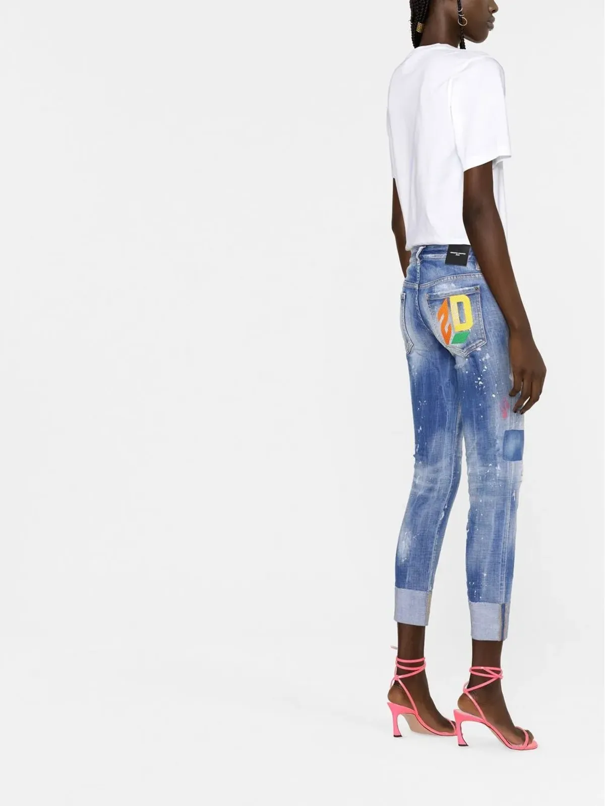 DSQUARED2 ディストレスド ロゴ刺繍入りスリムジーンズ - 画像4