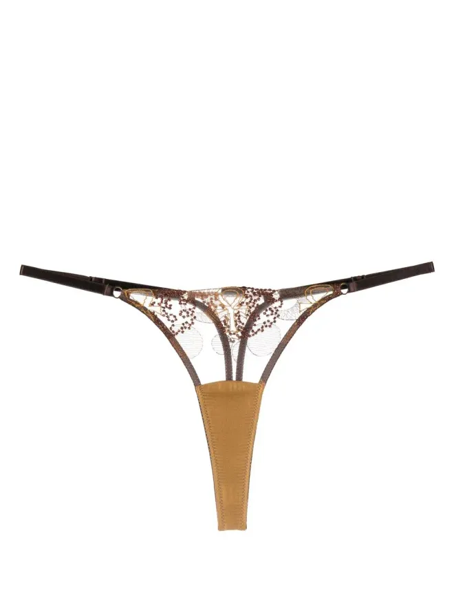 IHUOMA IHUOMA Divine Feminine embroidery thong - Brownの商品画像