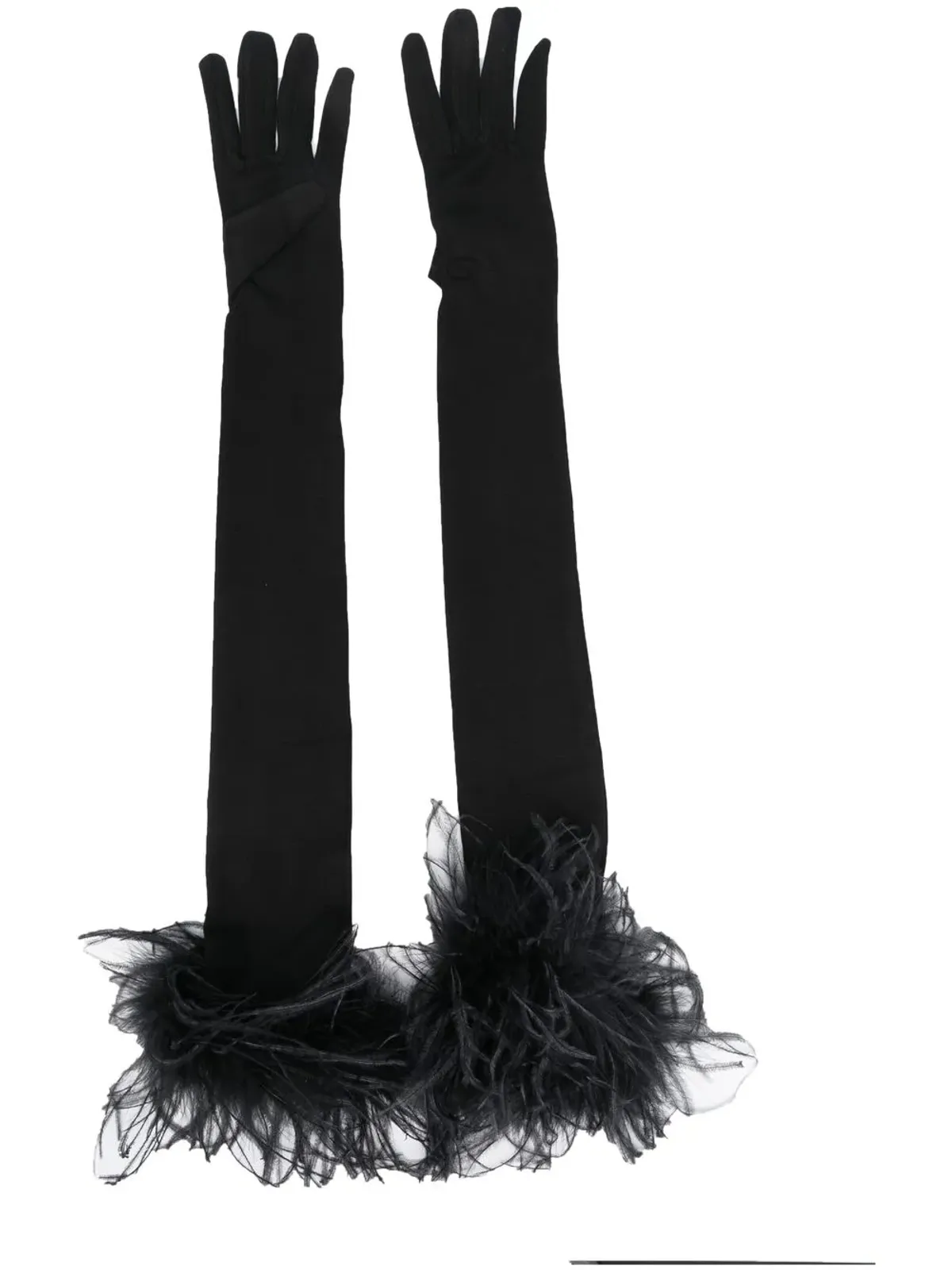 STYLAND feather-trim gloves - Black - 画像1