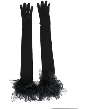 STYLAND feather-trim gloves - Black - サムネイル1