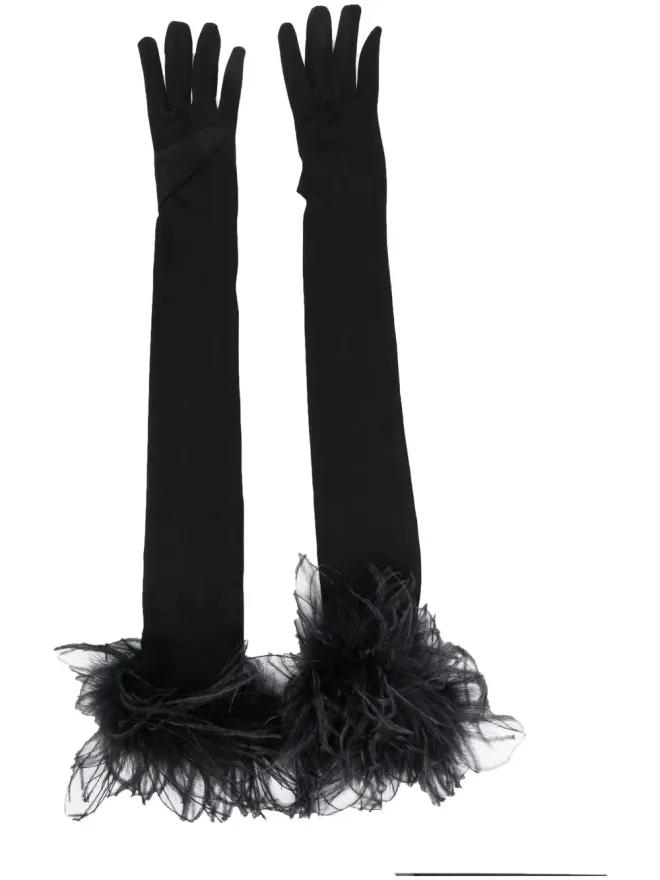 STYLAND STYLAND feather-trim gloves - Blackの商品画像