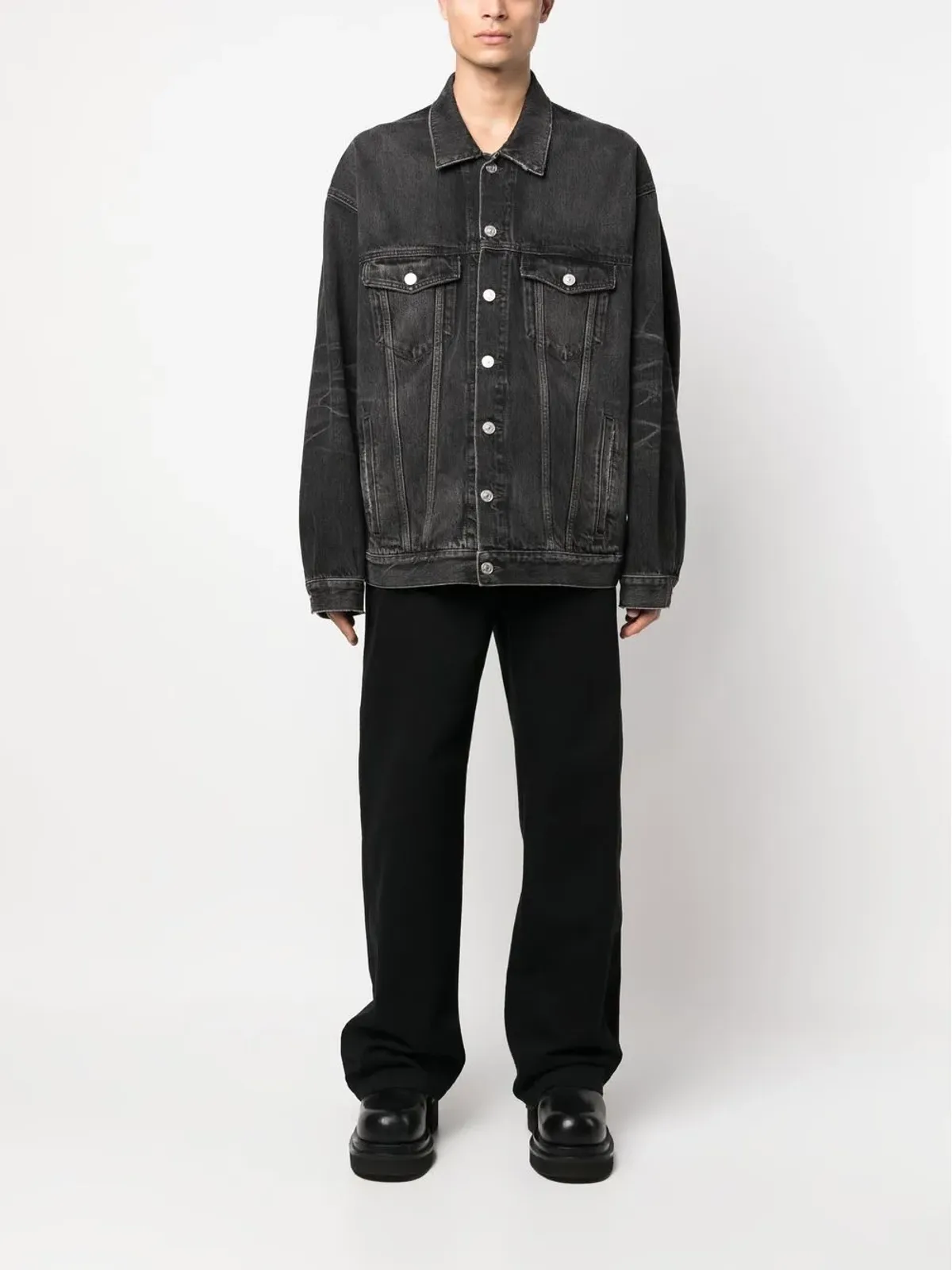 Balenciaga ロゴプリント デニムジャケット - グレー - 画像2