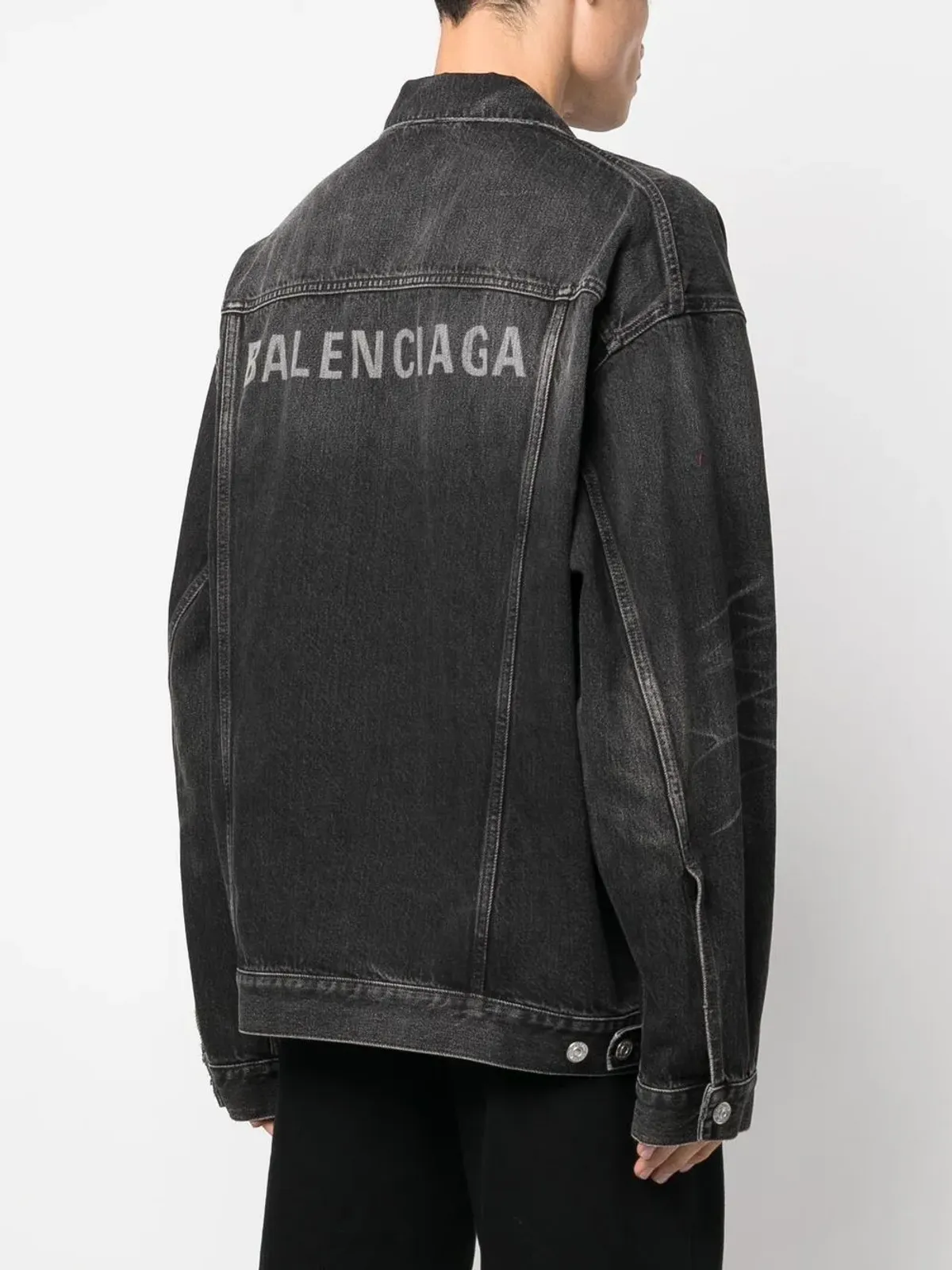 Balenciaga ロゴプリント デニムジャケット - グレー - 画像4