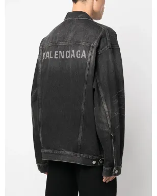 Balenciaga ロゴプリント デニムジャケット - グレー - サムネイル4