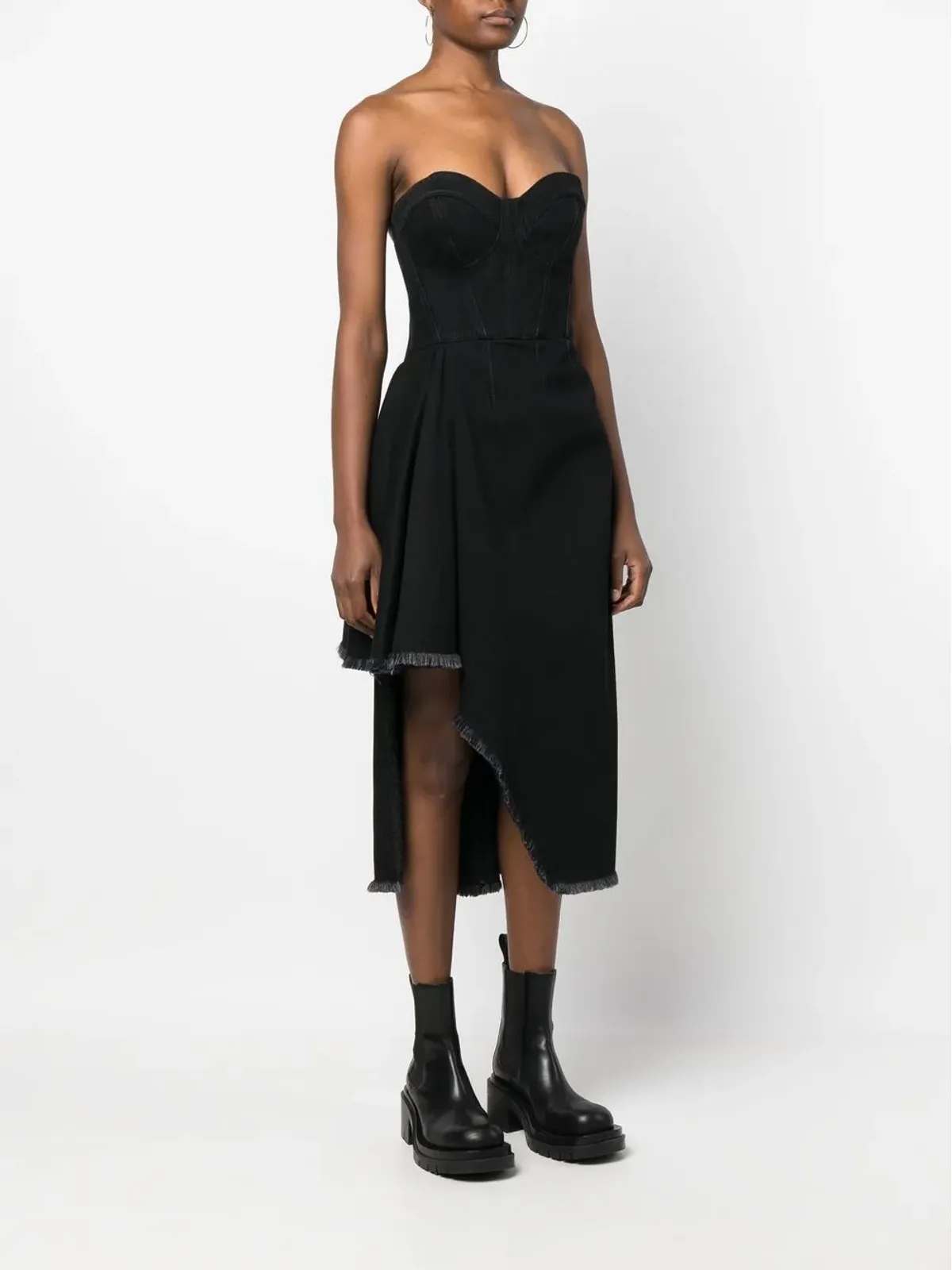 Alexander McQueen アシンメトリーデニムドレス - ブラック - 画像3