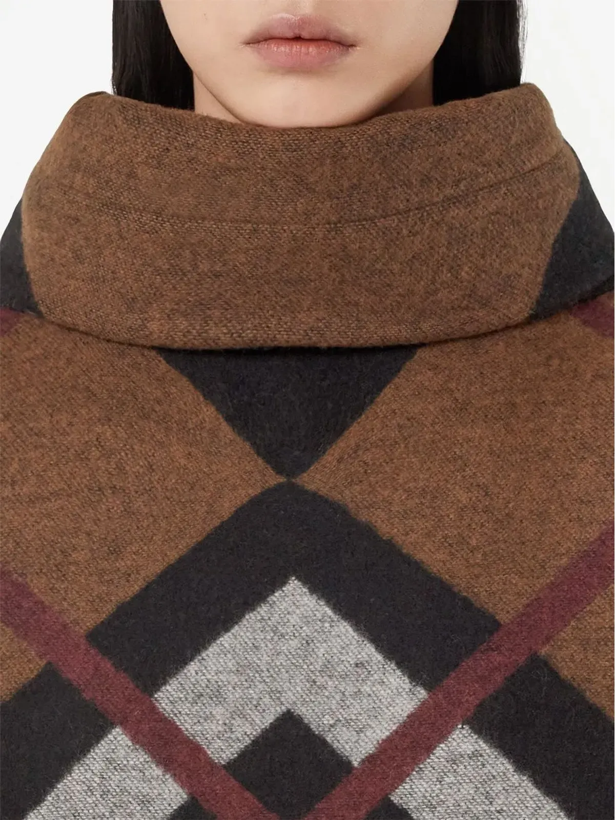 Burberry チェックジャカード カシミア ポンチョ - ブラウン - 画像5