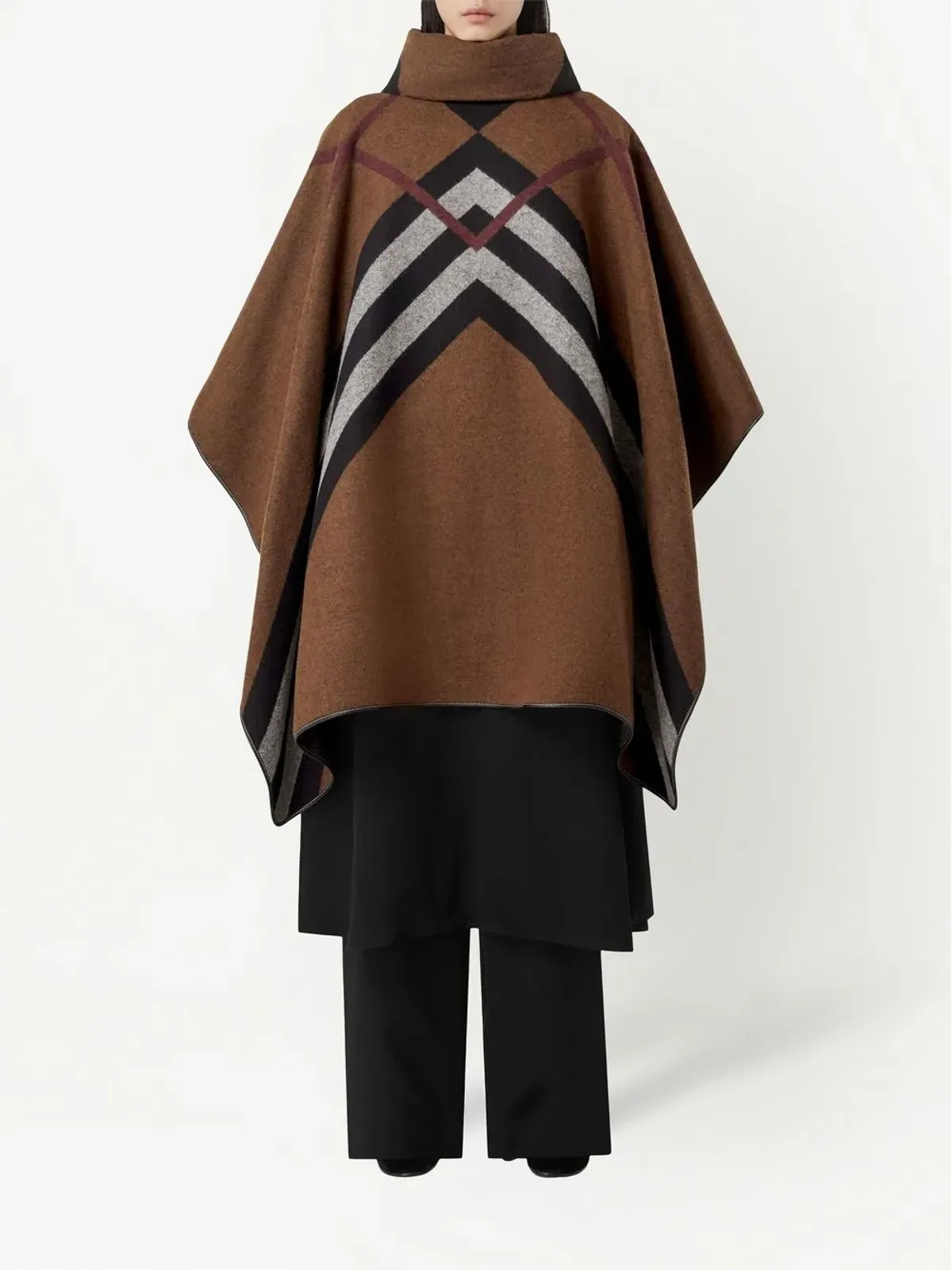 Burberry チェックジャカード カシミア ポンチョ - ブラウン - 画像2