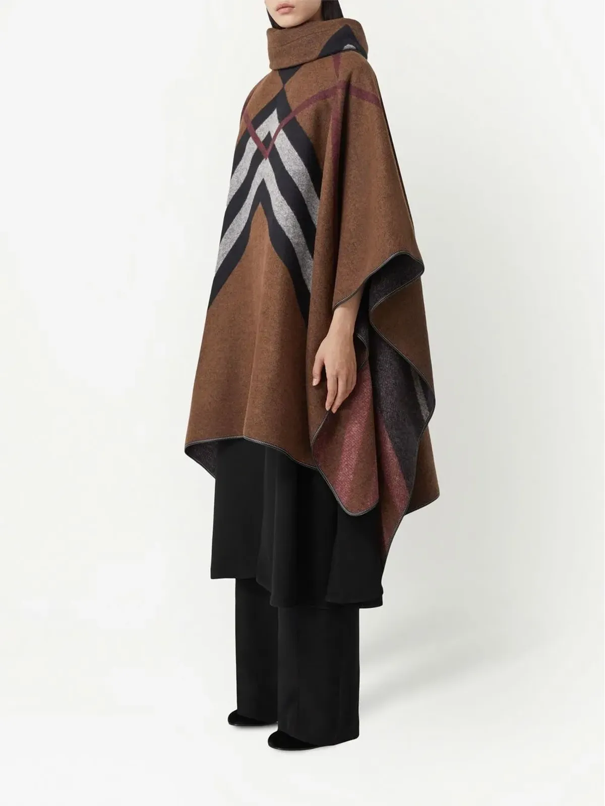 Burberry チェックジャカード カシミア ポンチョ - ブラウン - 画像3