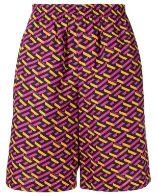 Versace Le Grecaプリント エラスティックウェスト ショーツ ピンク - サムネイル1