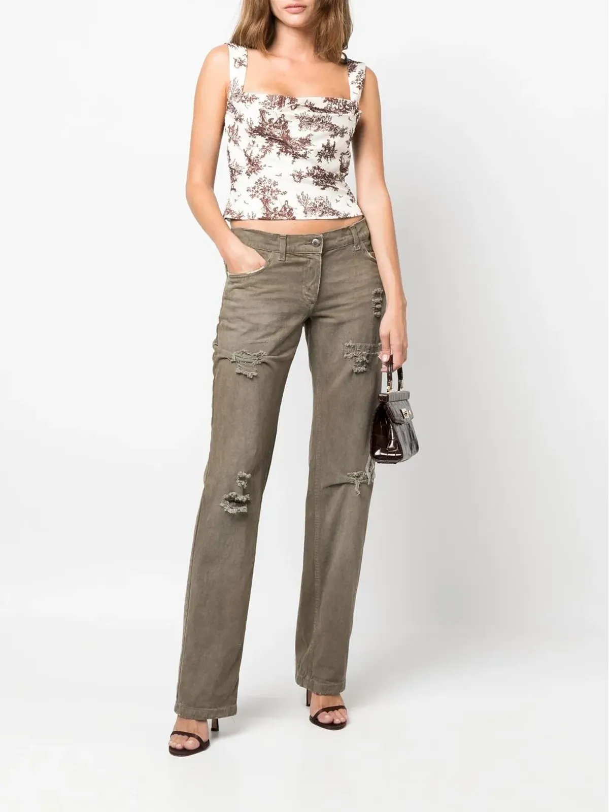 Dolce & Gabbana Pre-Owned 2000s リップドエフェクト ストレートレッグ トラウザー - Neutrals - 画像2
