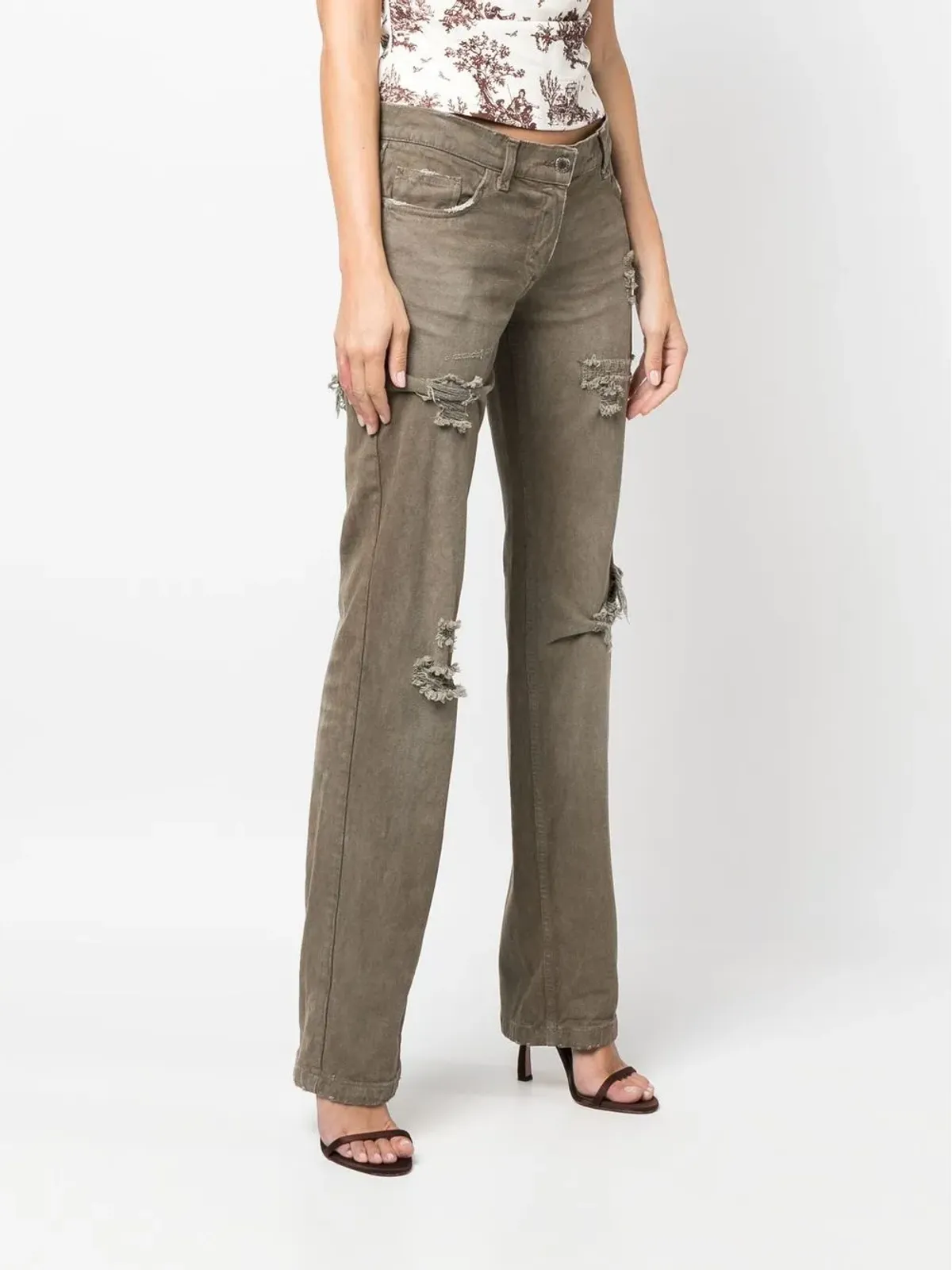 Dolce & Gabbana Pre-Owned 2000s リップドエフェクト ストレートレッグ トラウザー - Neutrals - 画像3