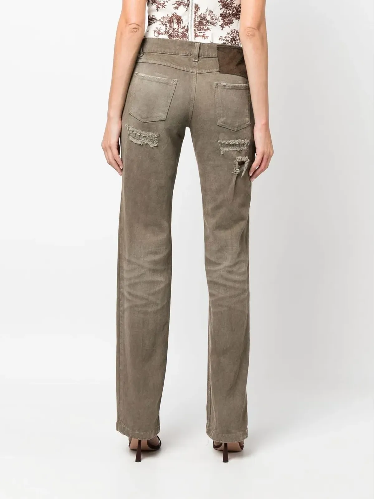 Dolce & Gabbana Pre-Owned 2000s リップドエフェクト ストレートレッグ トラウザー - Neutrals - 画像4
