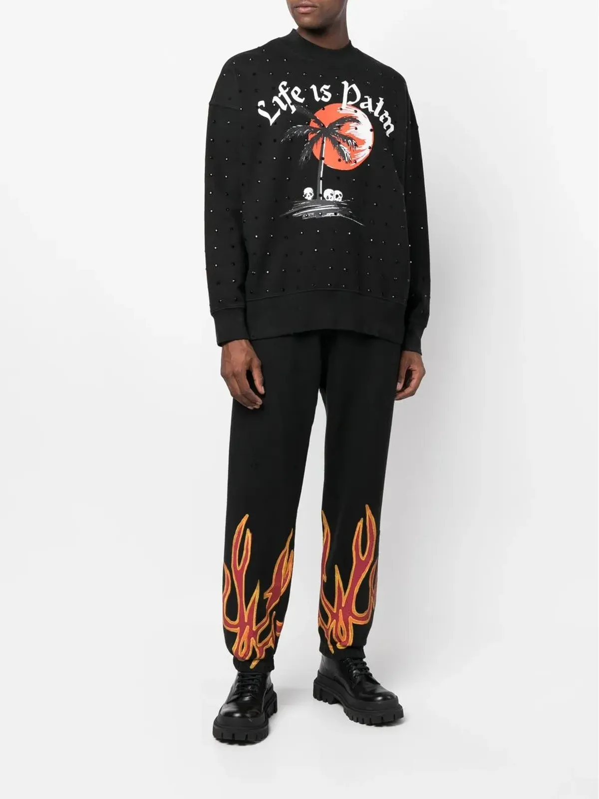 Palm Angels グラフィックプリント クリスタル装飾スウェットシャツ ブラック - 画像2