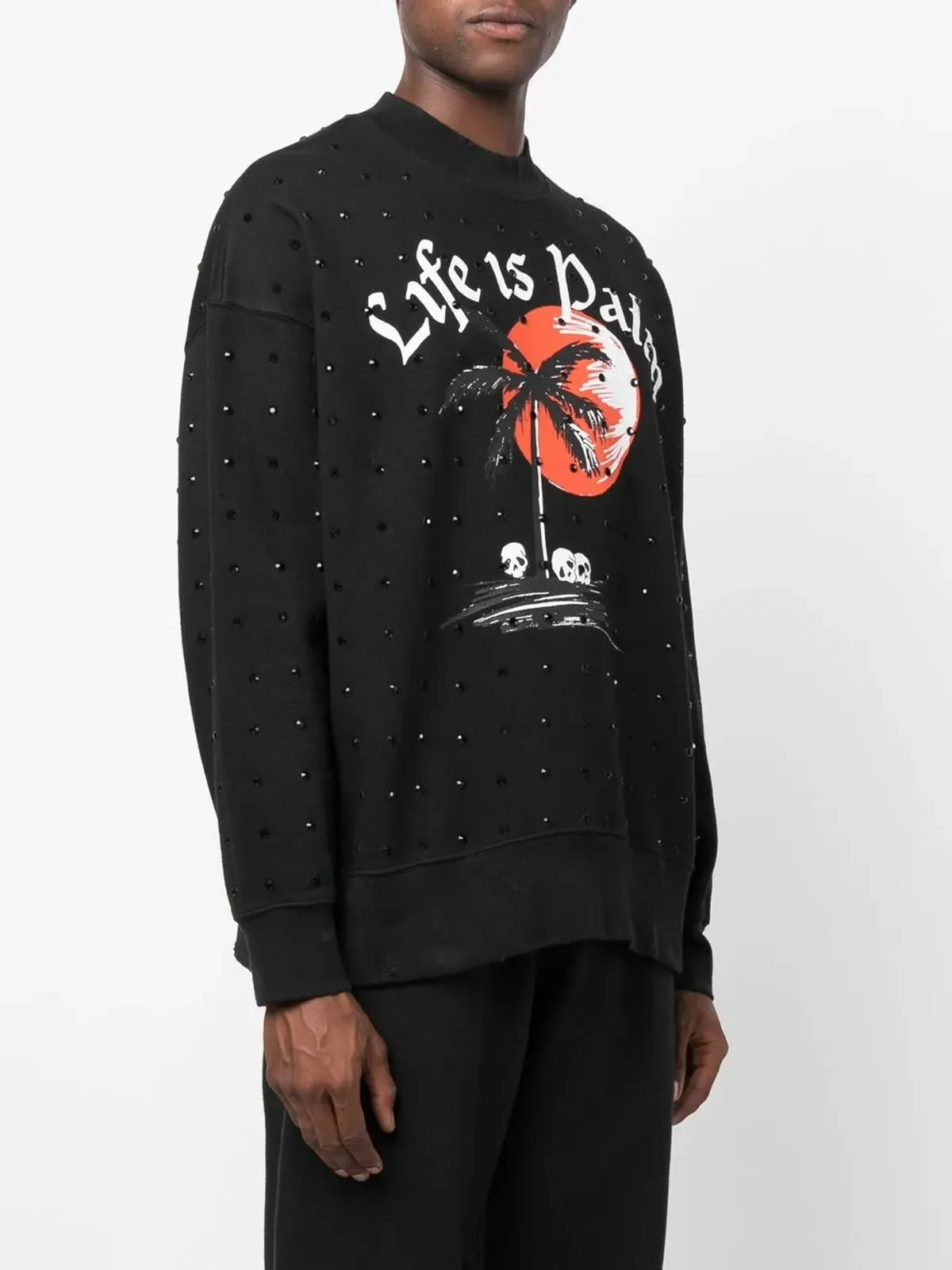 Palm Angels グラフィックプリント クリスタル装飾スウェットシャツ ブラック - 画像3