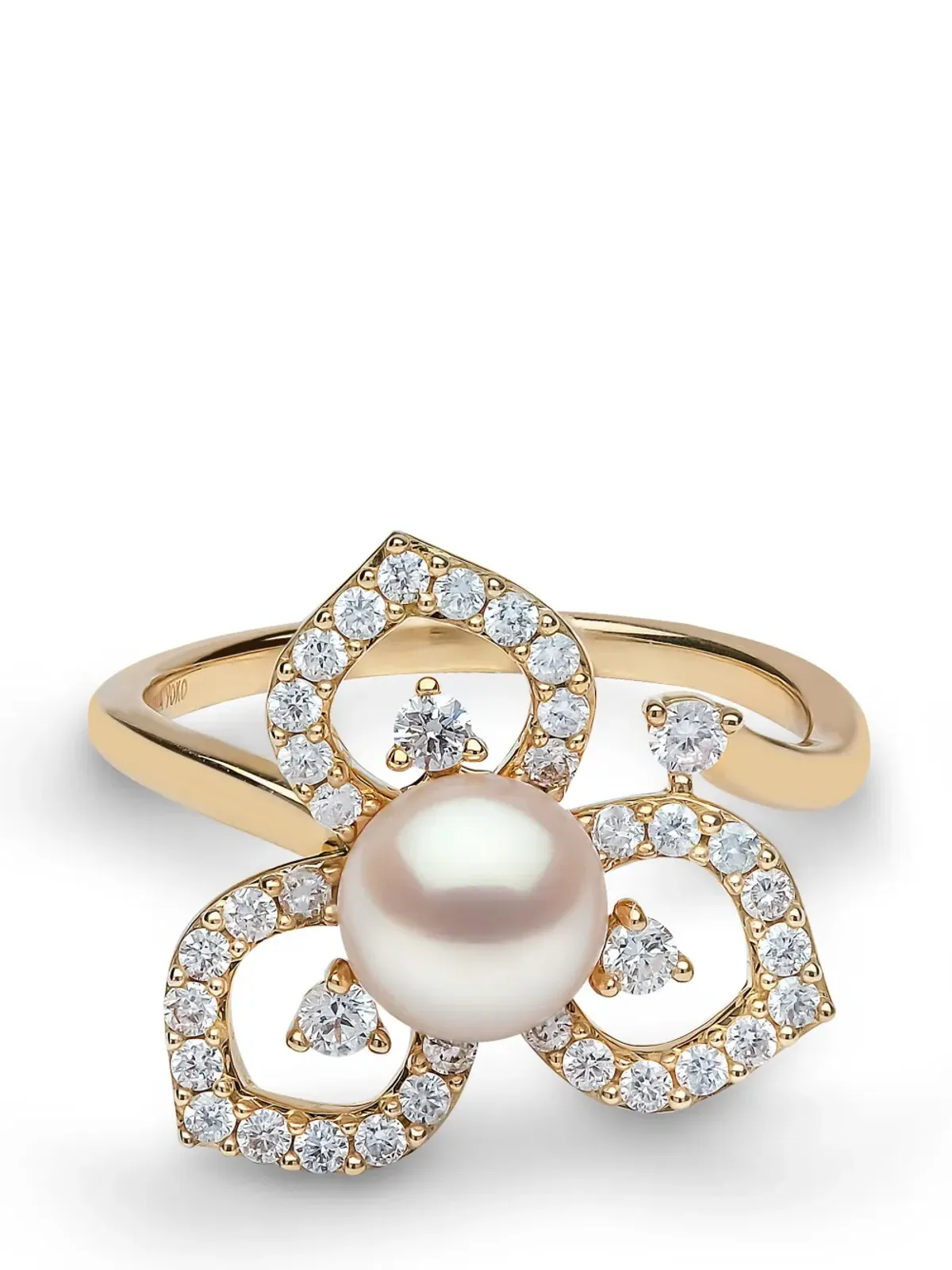 Yoko London 18K イエローゴールド ペタルパールとダイヤモンドリング - 画像2