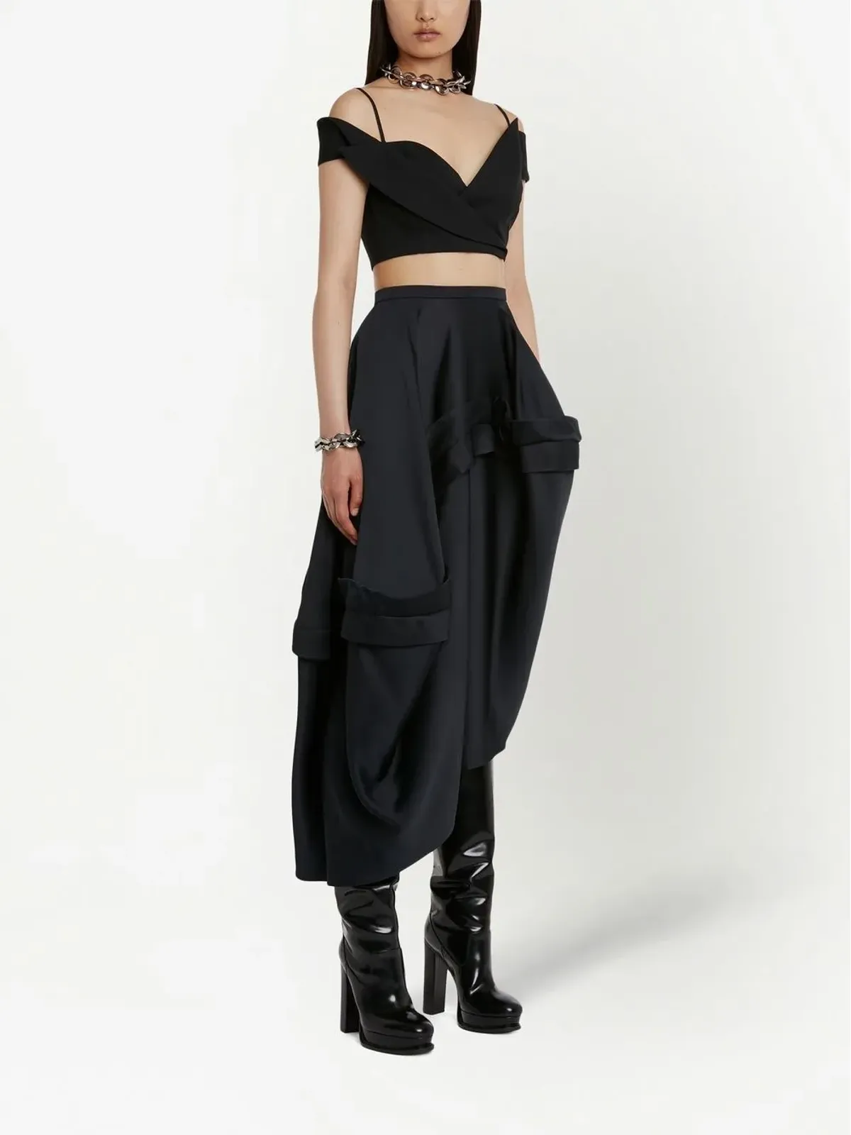 Alexander McQueen トロンプ・ルイユ テーラード クロップトップ - ブラック - 画像3
