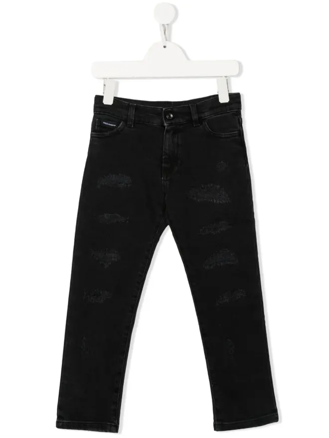 Dolce & Gabbana Kids Dolce & Gabbana Kids ダメージ加工スリムフィットジーンズ - ブラックの商品画像
