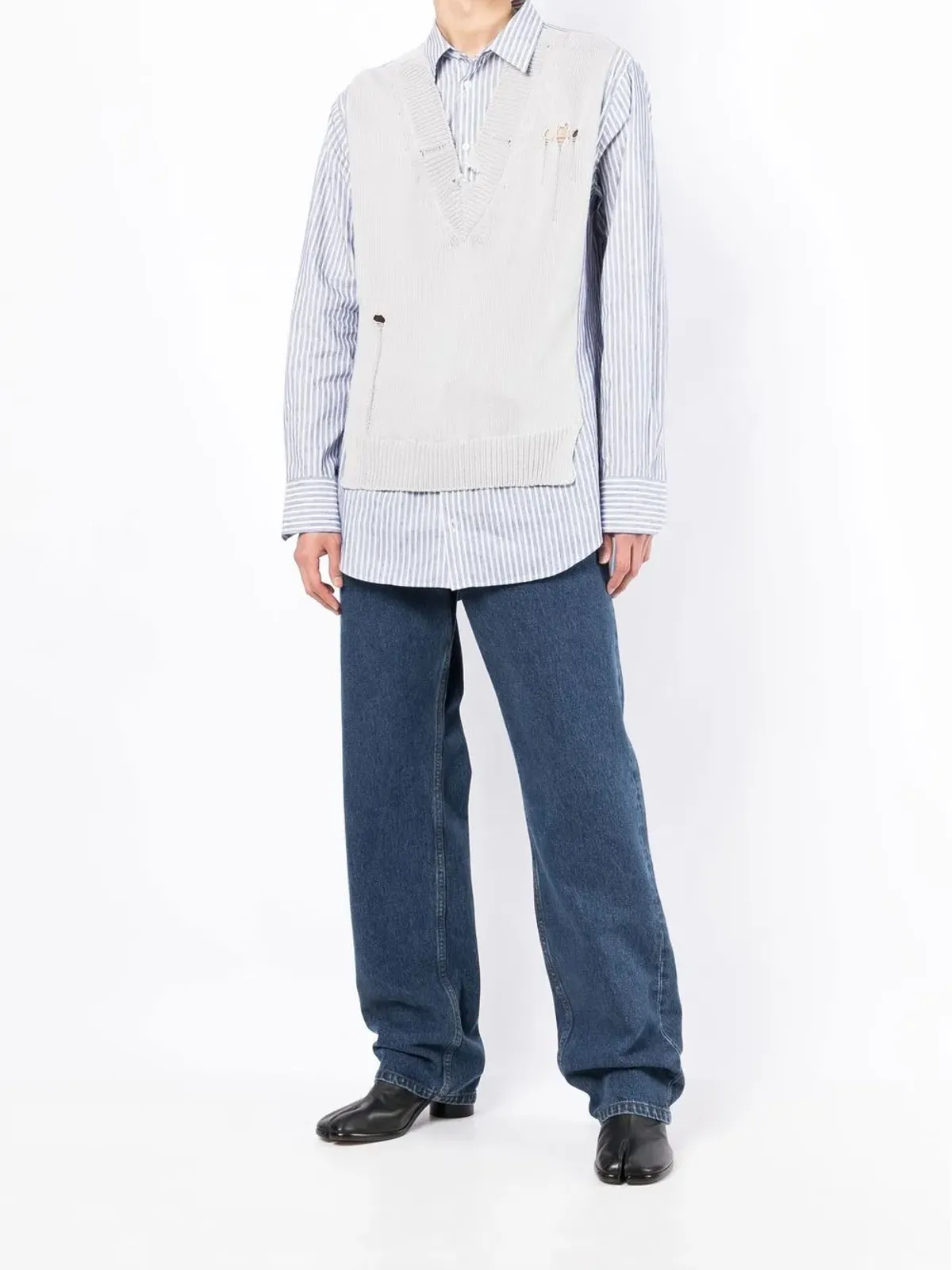Maison Margiela 破れ加工のスプリットニットシャツ - 画像2