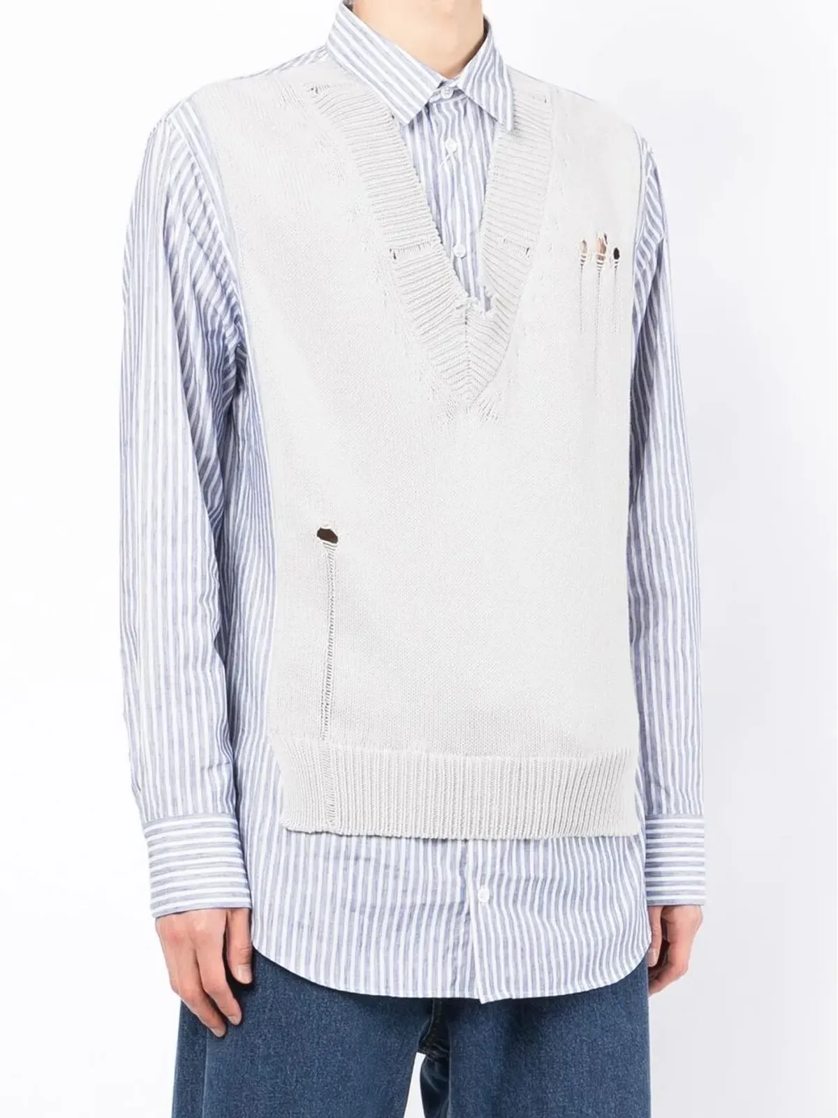 Maison Margiela 破れ加工のスプリットニットシャツ - 画像3