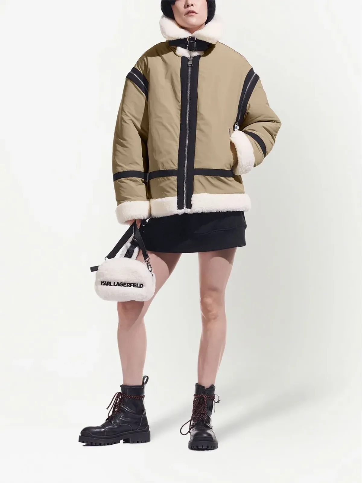 Karl Lagerfeld ファー付きバイカージャケット - 画像2