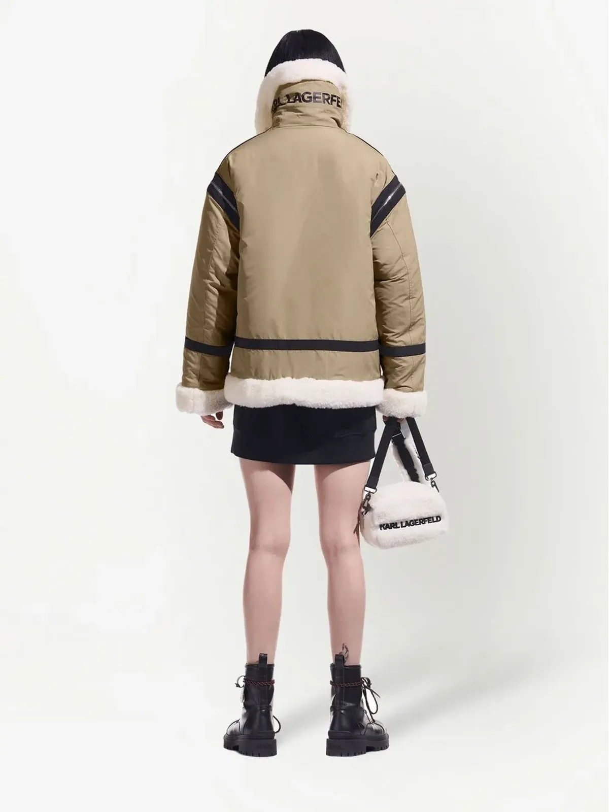 Karl Lagerfeld ファー付きバイカージャケット - 画像4