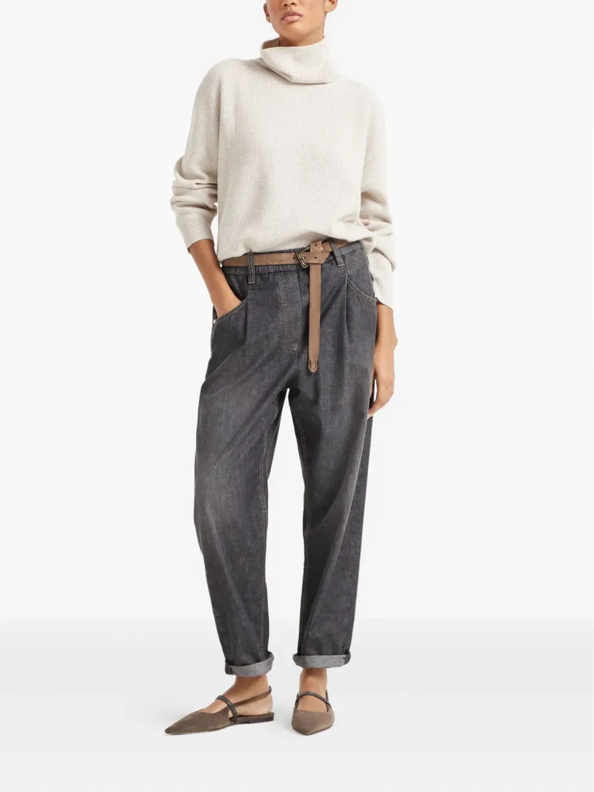 Brunello Cucinelli リブ編みカシミヤ ロールネック セーター - 画像2