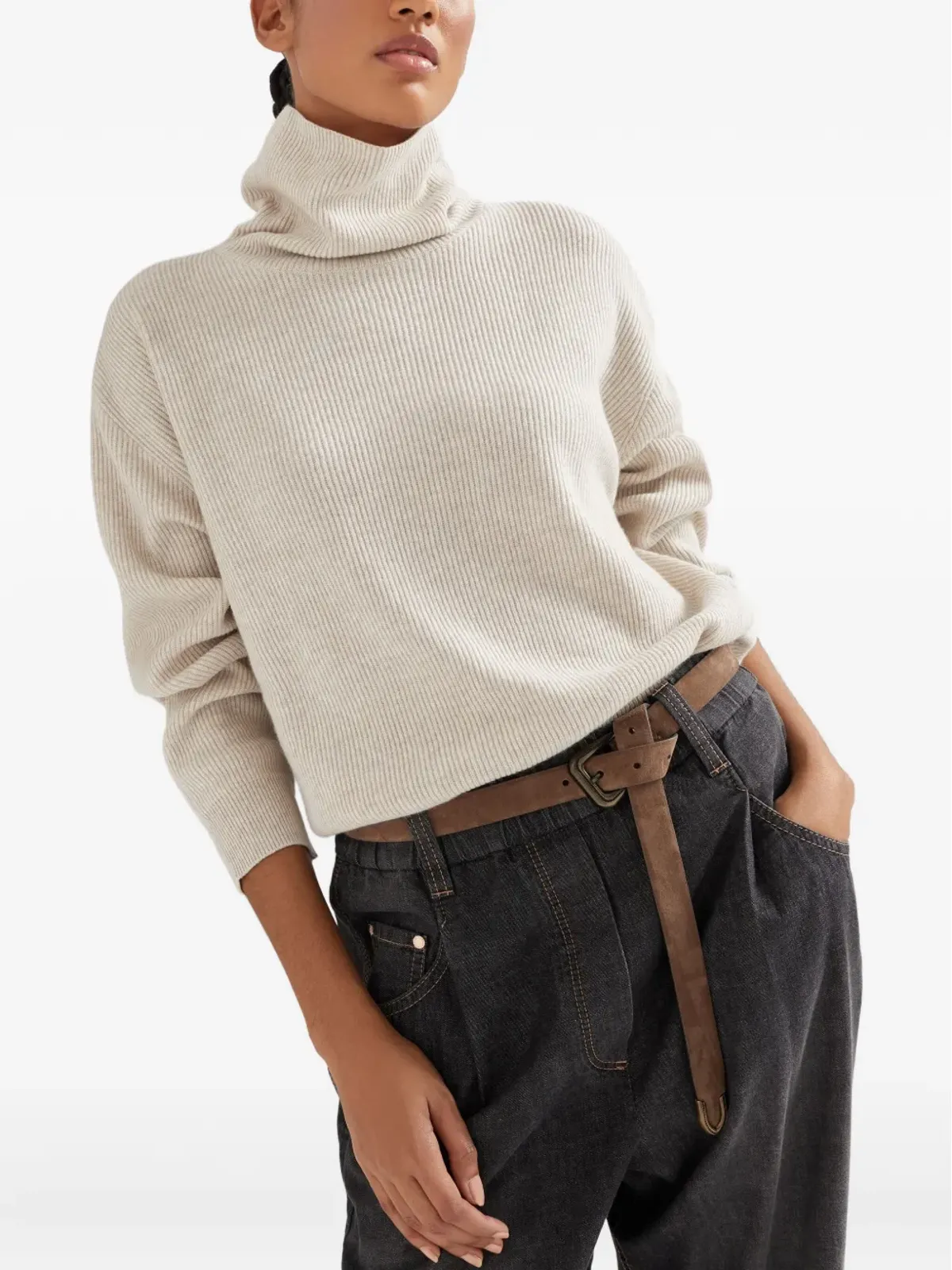 Brunello Cucinelli リブ編みカシミヤ ロールネック セーター - 画像3
