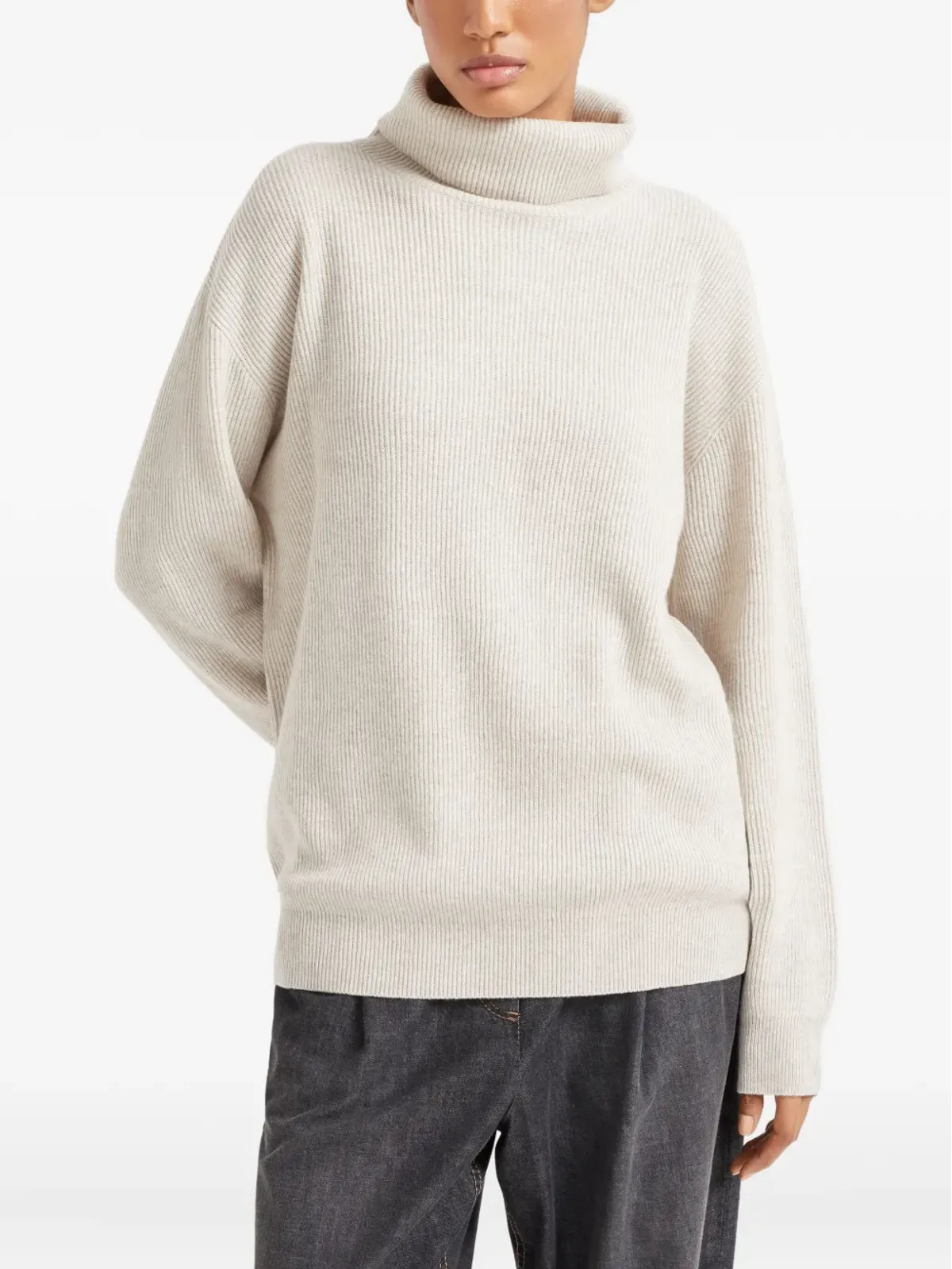 Brunello Cucinelli リブ編みカシミヤ ロールネック セーター - 画像4