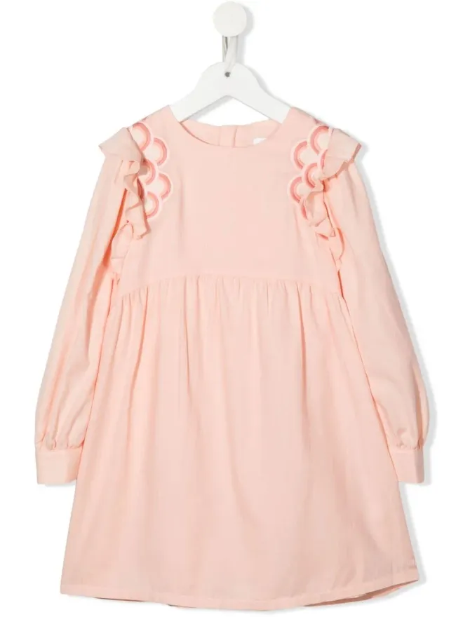 Chloé Kids Chloé Kids 刺繍スカラップ ミディドレス - ピンクの商品画像