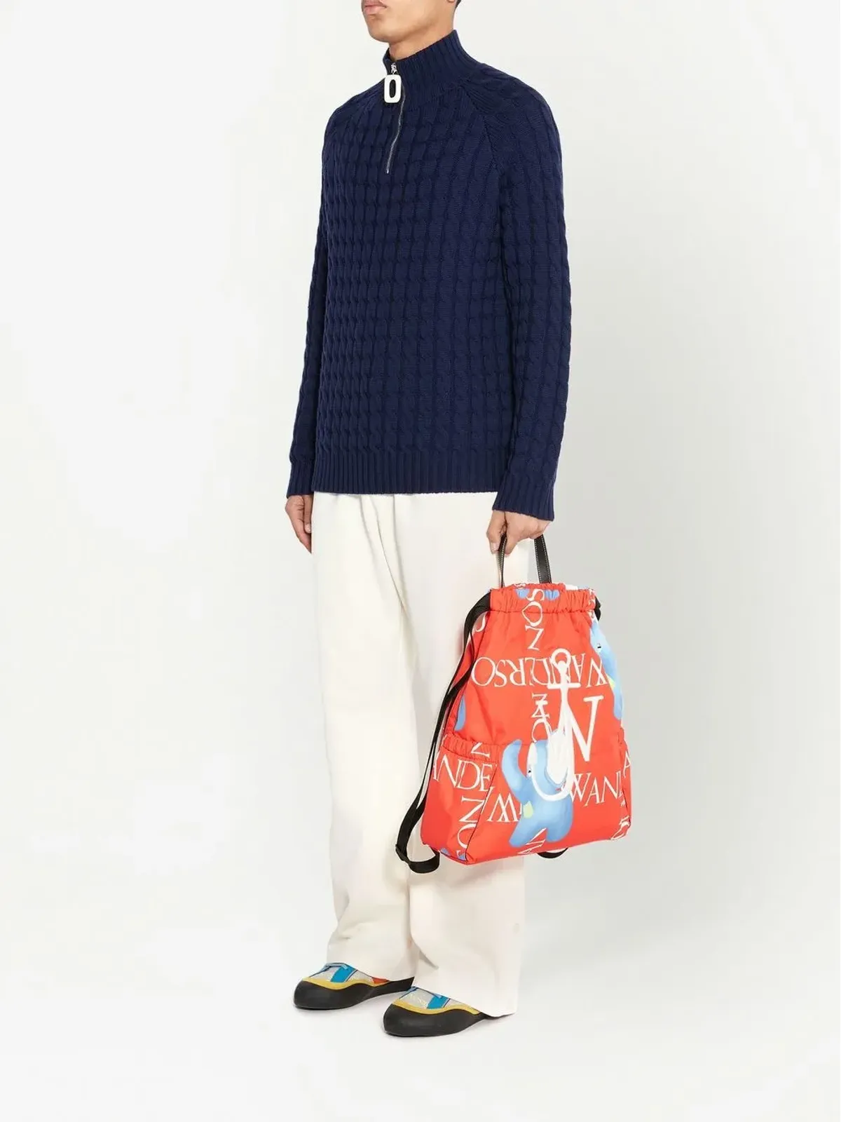 JW Anderson ヘンリーネック ケーブルニット ジャンパー - ブルー - 画像2
